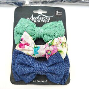 Hair Bows Fantasia Barrette Salon Clips 2.5 Inch Lot of 9 Packs of 3 Blue Floral